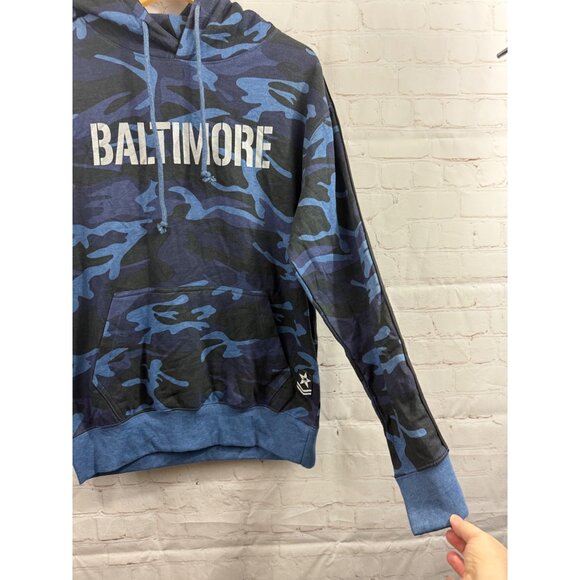 Pop Surf Baltimore Hoodie Mens Size Medium Blue Black Camo Race Stripe Sleeve - Picture 8 of 10